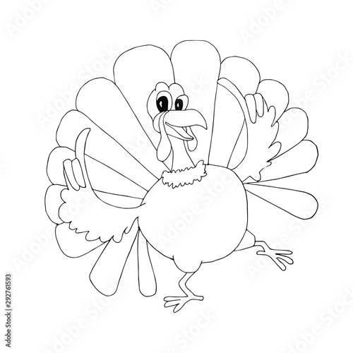 Turkey dancing. Sketch of funny cute cartoons bird hand drawn art design stock vector illustration for web, for print, for coloring page photo