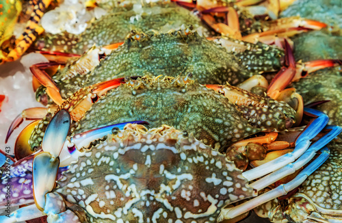 Crab Ice Raw catch sale fish market background