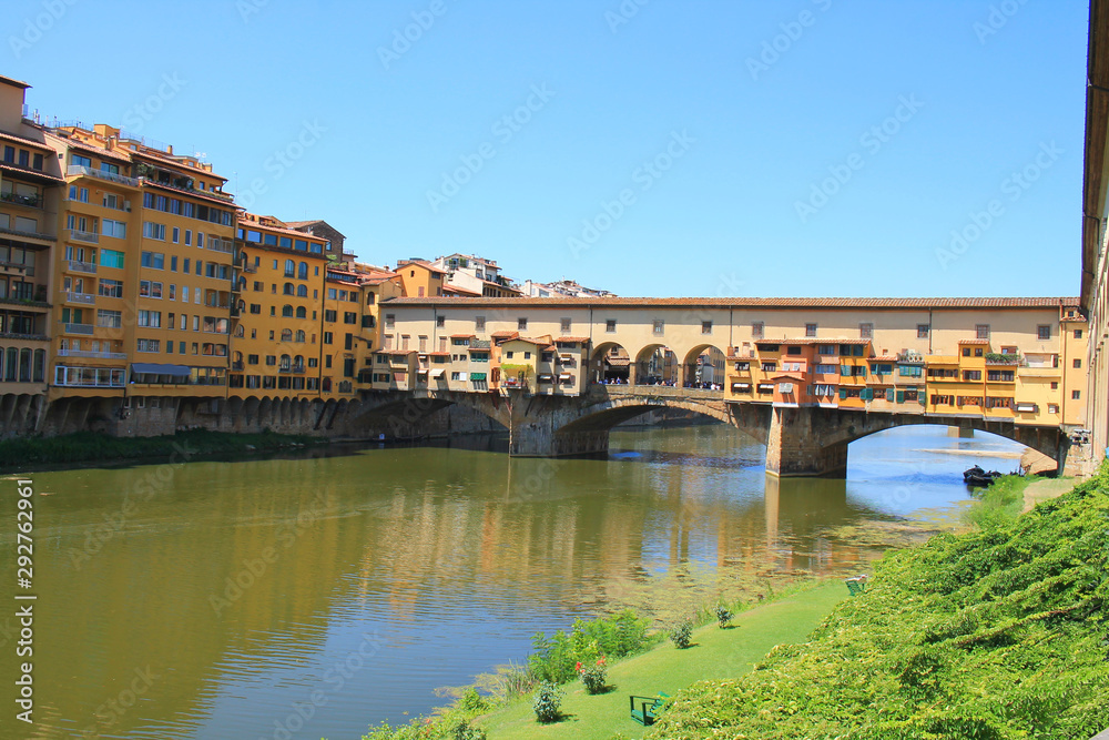 The Ponte Vecchio which spans the Arno river in Florence, city in central Italy and birthplace of the Renaissance, it is the capital city of the Tuscany region, Italy