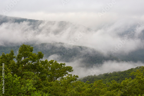 A view of fog and mountains from a Blue Ridge Parkway overlook located north of US Highway 60 near the town of Buena Vista, Virginia photo