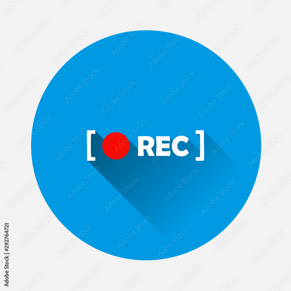 Rec icon on blue background. Flat image with long shadow. Layers grouped for easy editing illustration. For your design. Rec icon on blue background. Flat image with long shadow. Layers grouped for easy editing illustration. For your design.