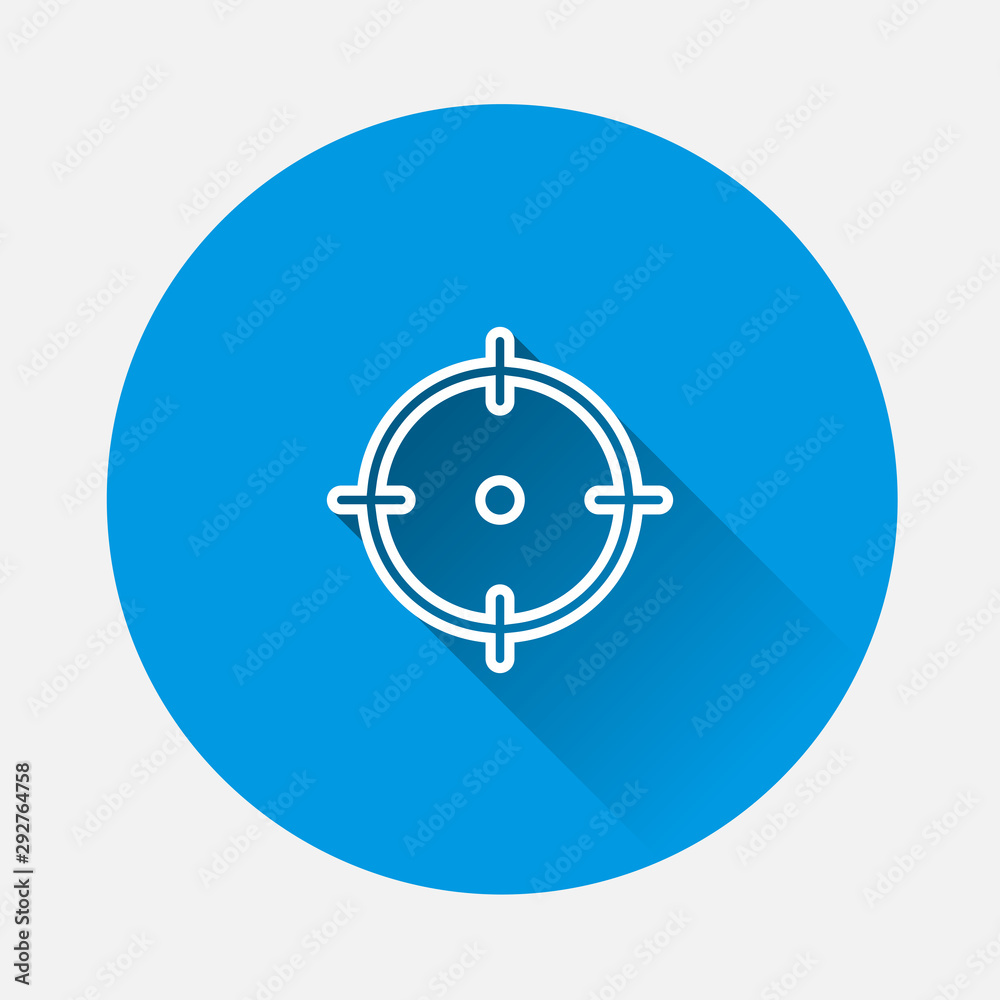 Vector icon of the target on blue background. Flat image with long shadow. Layers grouped for easy editing illustration. For your design. Vector icon of the target on blue background. Flat image with long shadow. Layers grouped for easy editing illustration. For your design.