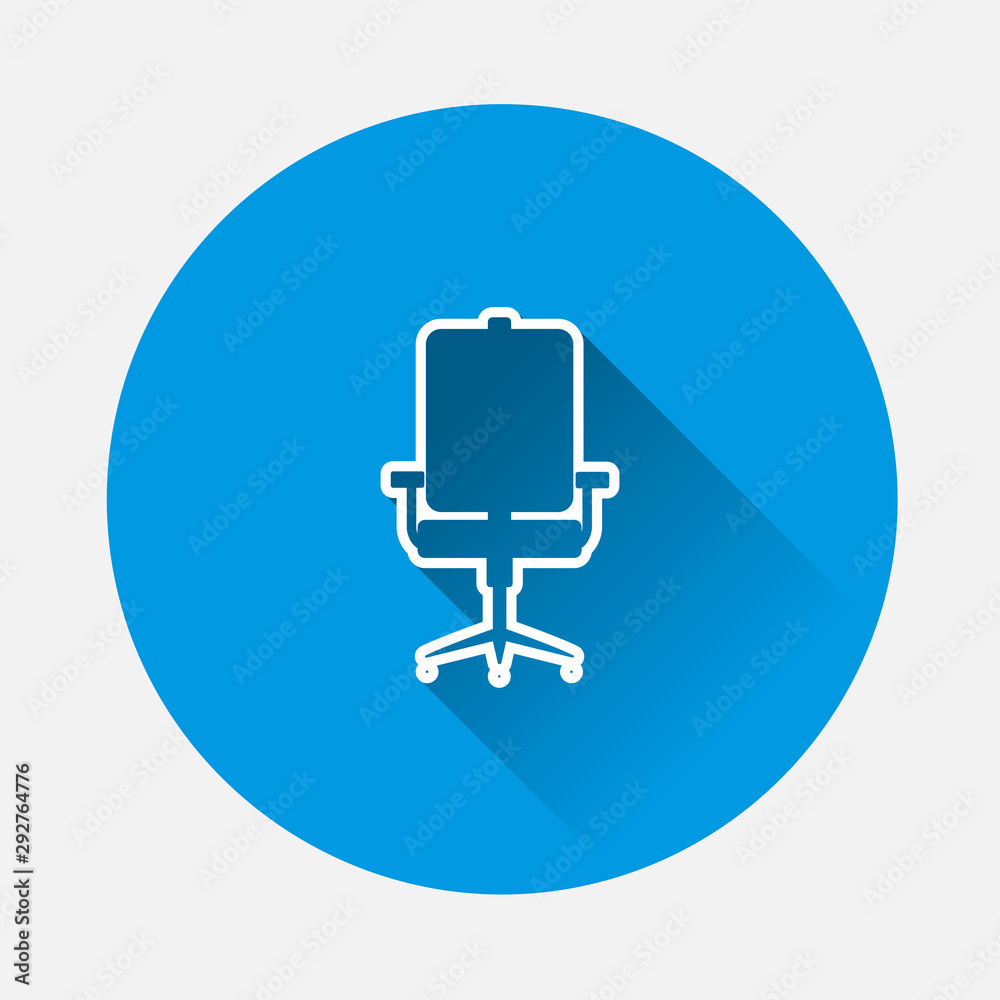 Vector icon office chair on blue background. Flat image with long shadow. Layers grouped for easy editing illustration. For your design. Vector icon office chair on blue background. Flat image with long shadow. Layers grouped for easy editing illustration. For your design.