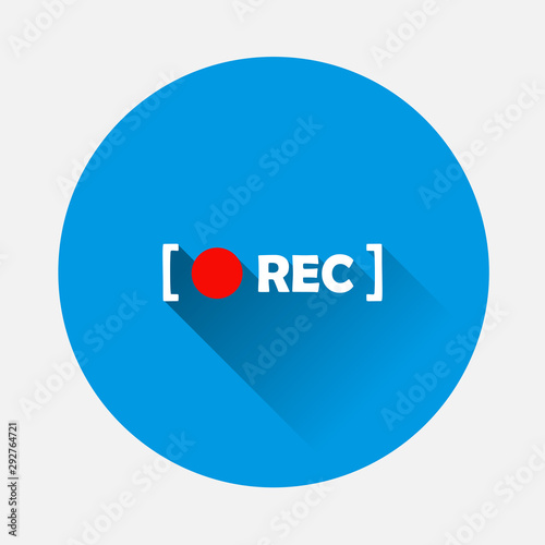 Rec icon on blue background. Flat image with long shadow. Layers grouped for easy editing illustration. For your design.