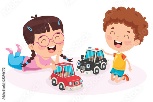 Children Playing With Racing Cars Toys