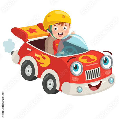 Child Racing With Funny Car