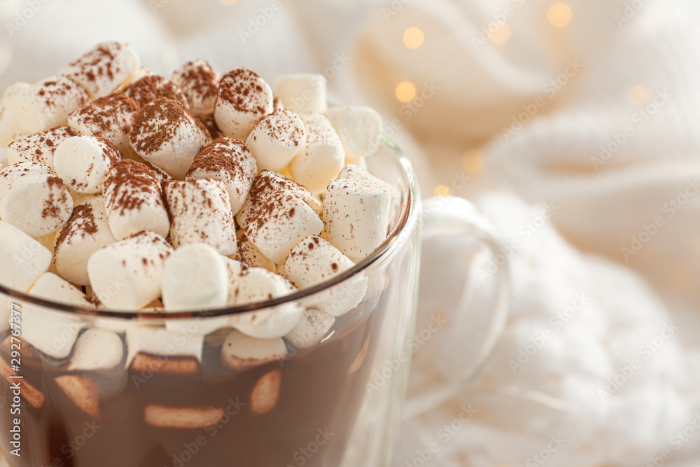 Cup of hot chocolate with marshmallows on table, closeup Cup of hot chocolate with marshmallows on table, closeup