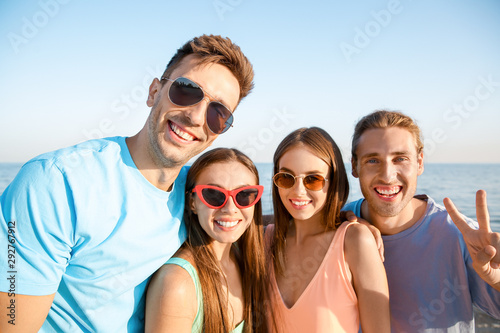 Friends taking selfie on se...