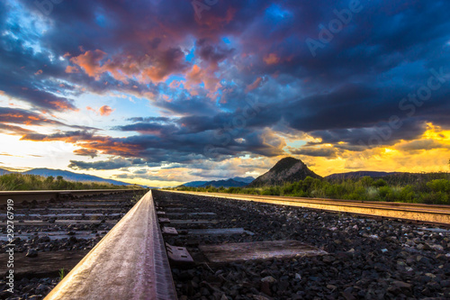 Abandoned Railroad Tracks at Sunset outside Nathrop, Colorado USA photo