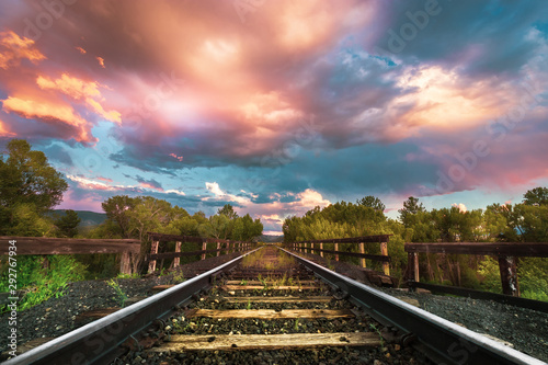 Sunset over the Abandoned Railroad in Nathrop, Colorado USA photo
