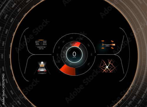 Virtual graphical interface Ui HUD Autoscann. Futuristic user interface. HUD UI. Abstract virtual graphic touch user interface. Car service in the style of HUD. 