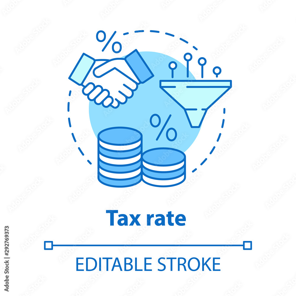 Tax rate blue concept icon. Paying percentage of revenue to government ...