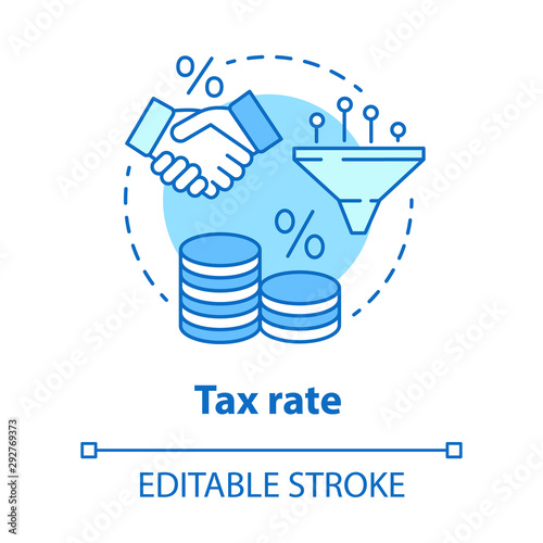 Tax rate blue concept icon. Paying percentage of revenue to government idea thin line illustration. Tax ratio calculation, revenue fee. Vector isolated outline drawing. Editable stroke