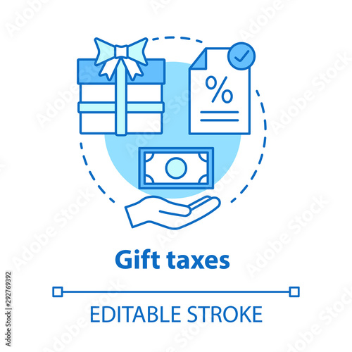 Gift taxes blue concept icon. Taxable goods idea thin line illustration. Interest rate on present. Tax on transferring wealth. Paying fee for gift. Vector isolated outline drawing. Editable stroke