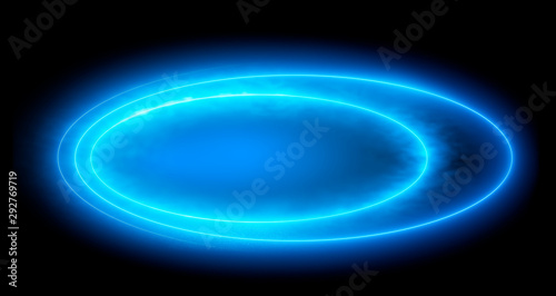 Blue neon oval. Glowing background. Abstract. Ultraviolet. Colorful ellipse