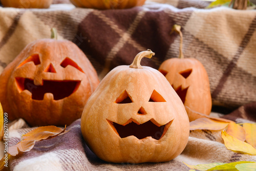 Carved halloween pumpkins w...
