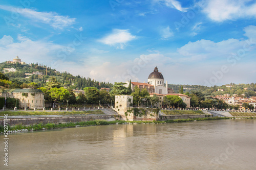 Beautiful view of the Church of San Giorgio on the Adige River in Verona  Italy