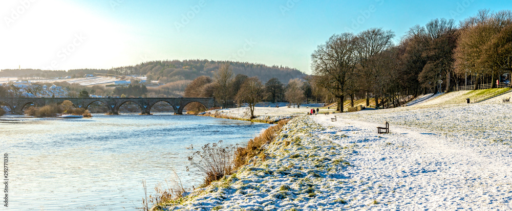 A Bridge of Dee and walking path along the river in winter season, Aberdeen, Scotland