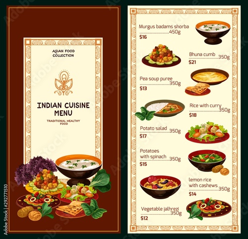 Indian cuisine dishes, traditional meal menu