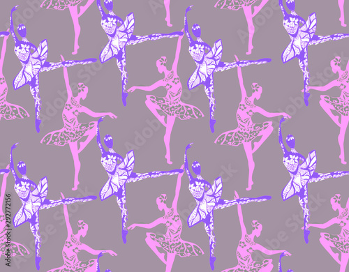 Pattern with ballerinas. Background. Printing on fabric on paper. Wallpaper Patern Retro