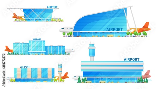 Airport terminal building and airplane icons
