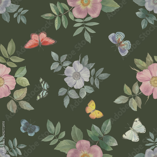 Seamless watercolor flowers pattern. Hand painted flowers of different colors