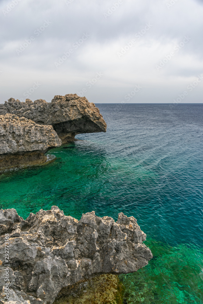 The rocky coast of the Mediterranean Sea on the island of Cyprus. The rocky coast of the Mediterranean Sea on the island of Cyprus.