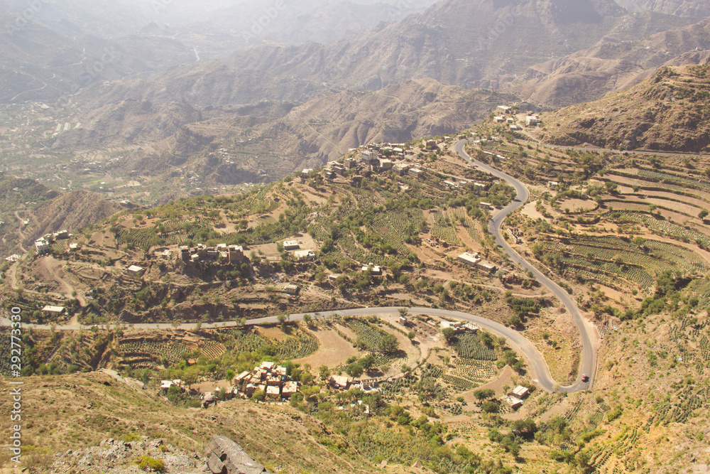 Beautiful view of rice terraces in the mountains in Yemen