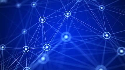 Network connection structure. Big data digital blue background. Science background with connected dots, lines and triangles. 3d rendering.