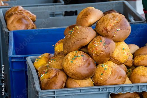 Piles of sweet loaves are on sale at the weekly vegetable market in Guamote