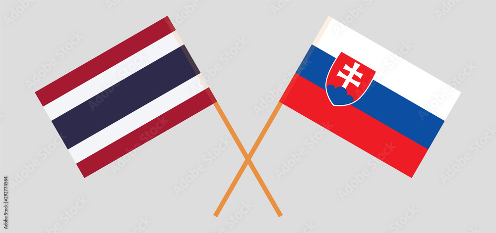 Thailand and Slovakia. Crossed Thai and Slovakian flags