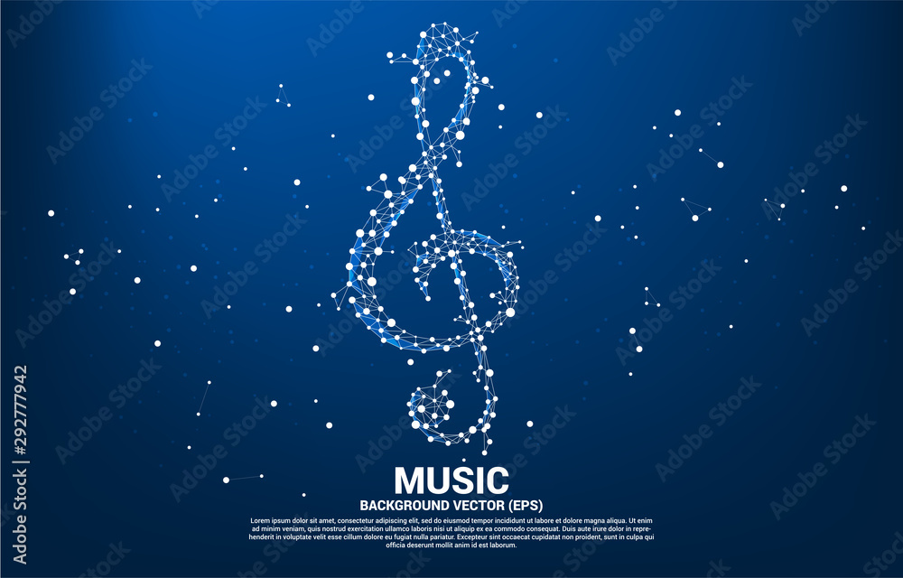 Vector sol music key note from dot connect line. Concept background for song and concert theme. - obrazy, fototapety, plakaty 