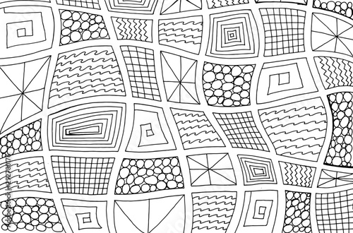Square doodles. Abstract colorinf page for adults. Cartoon drawing. Line art. Ornamental backdrop. Vector illustration