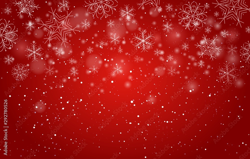 Red bokeh snowflakes background - obrazy, fototapety, plakaty 
