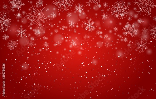 Red bokeh snowflakes background