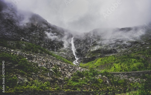 cloudy waterfall in the mountains