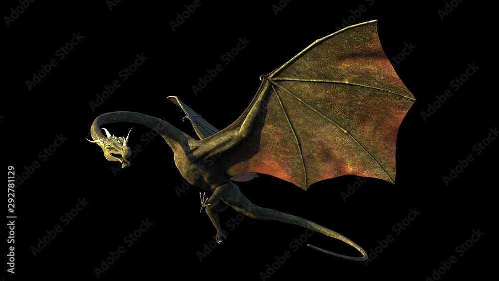 huge dragon, winged fantasy animal isolated on black background huge dragon, winged fantasy animal isolated on black background