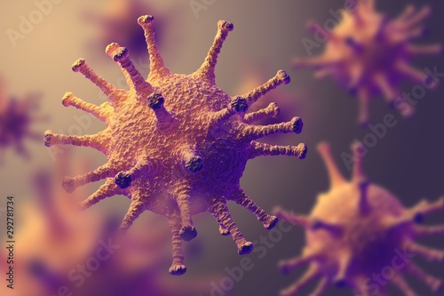 Microscopic macro view of virus in fluid - flu or infection concept  3D illustration