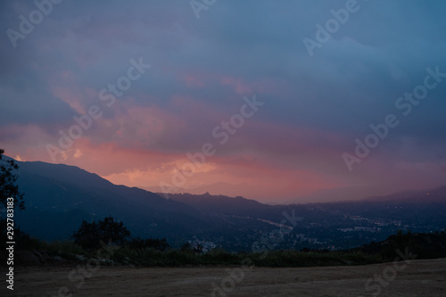 Soft pink and blue sunset over California mountains