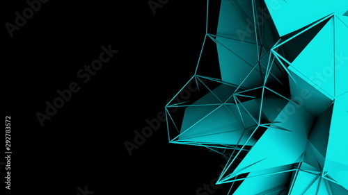 3d rendering fractal object with mesh grid in dark space, abstract modern background, computer generated