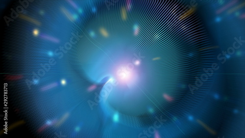 Light tunnel with shiny particles in space with blur effect, 3d rendering background, computer generated backdrop