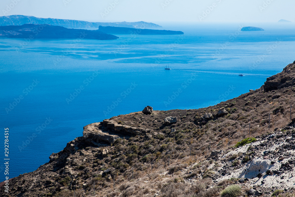 The beautiful landscapes seen from the walking path number nine between the cities of Fira and Oia in Santorini Island The beautiful landscapes seen from the walking path number nine between the cities of Fira and Oia in Santorini Island