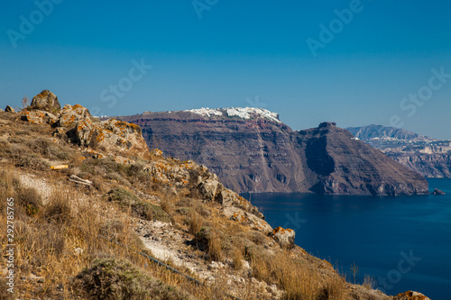 The beautiful landscapes seen from the walking path number nine between the cities of Fira and Oia in Santorini Island