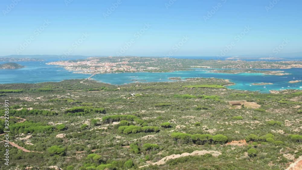 View from above, stunning aerial view of La Maddalena Archipelago with its beautiful bays bathed by a turquoise clear water. La Maddalena Archipelago, Sardinia, Italy. View from above, stunning aerial view of La Maddalena Archipelago with its beautiful bays bathed by a turquoise clear water. La Maddalena Archipelago, Sardinia, Italy.