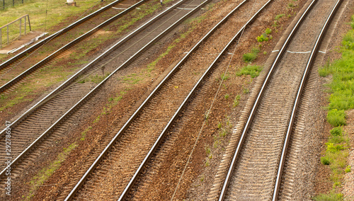 Several rail tracks going to the horizon, top view