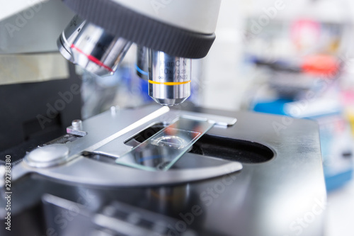 Close up of microscope at the blood laboratory, Concept Science and Technology