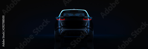 Sports car, studio setup, on a dark background. 3d rendering © lchumpitaz
