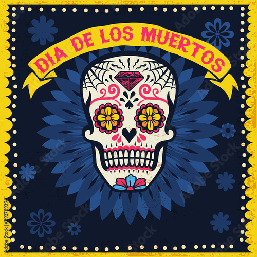 vintage dia de los muertos design with sugar skull