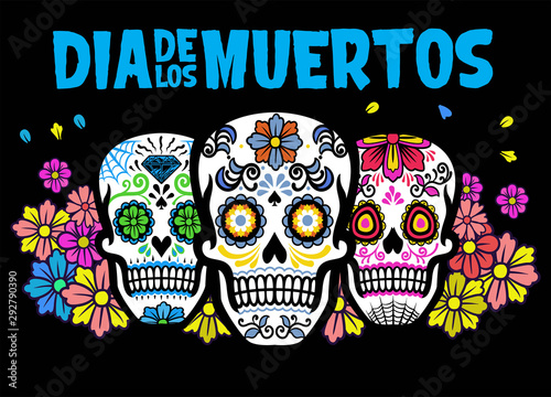 dia de los muertos design with three sugar skull
