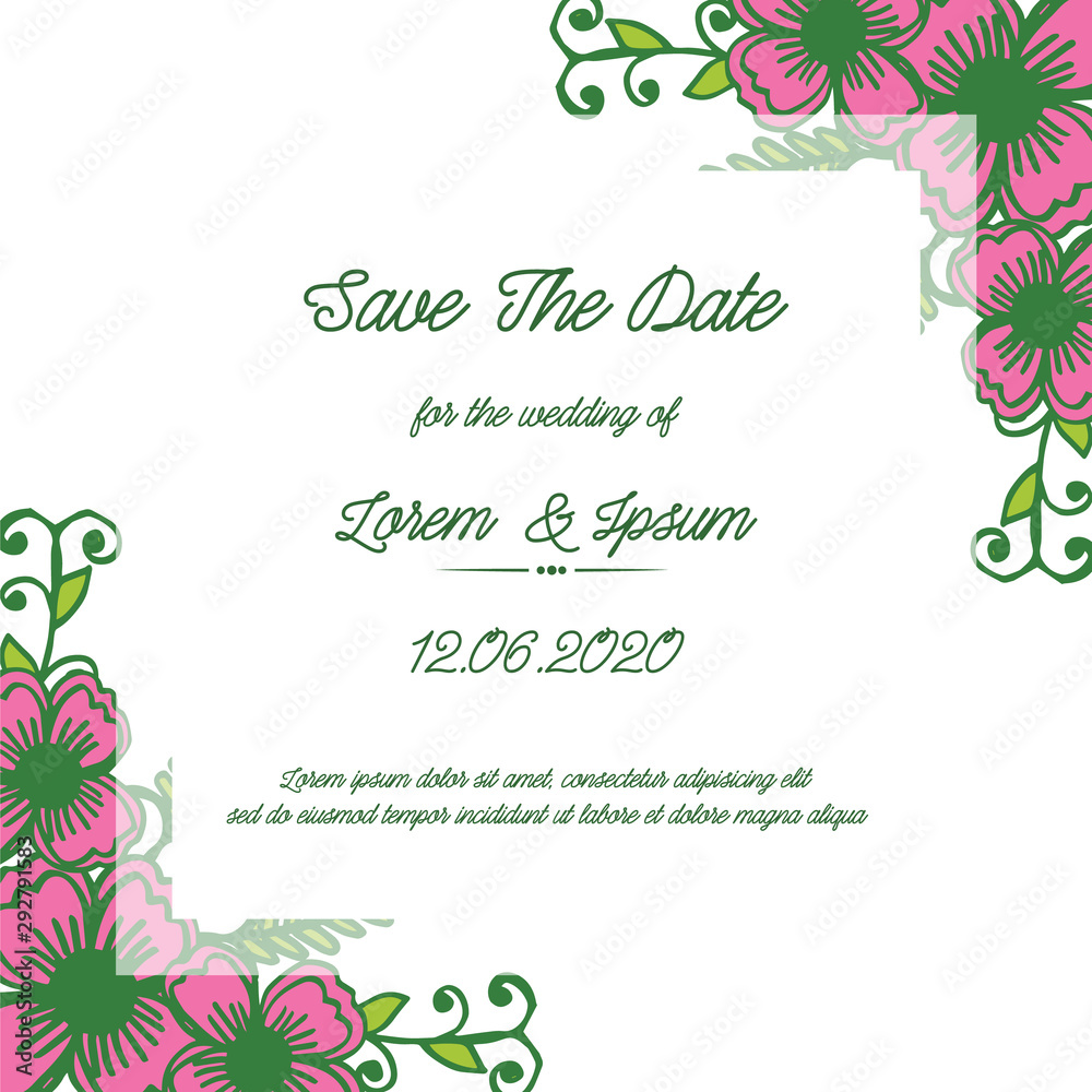 Design for banner save the date, with decoration of pink flower frame. Vector